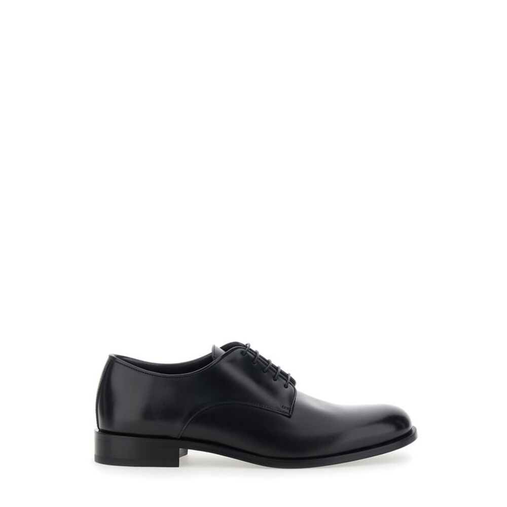 Giorgio Armani Men Black Derby Shoes With Laces On The Front In Leather For Men